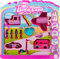 Barbie Assortiment de véhicules Mini-BarbieLand, Coffret de 4 poupées de 3,8 cm et 4 véhicules emblématiques Qui changent de Couleur, JDB85