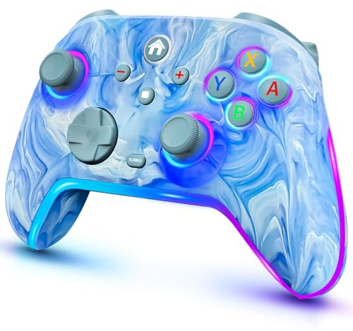 Manettes de commutation sans fil pour commutateur Nitendo/OLED/Lite, 1200 mAh Switch Pro Controller avec 10 modes de lumière de couleur, interrupteur rechargeable, contrôle turbo avec vibrations