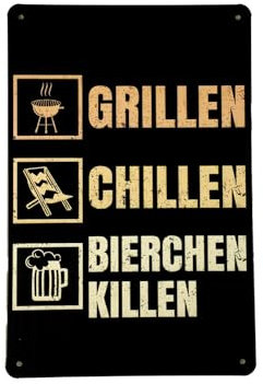 Grillen & Chillen blechschild - metallschild - metall poster - retro schilder - blech - wanddekoration - vintage schild - metal sign - dekoschild - mancave - männerhöhle