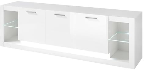 Furn.Design TV-Lowboard in weiß Hochglanz TV Unterteil Fernsehtisch XL TV-Board Komforthöhe 198 x 61 cm Ladis (Lowboard 2)