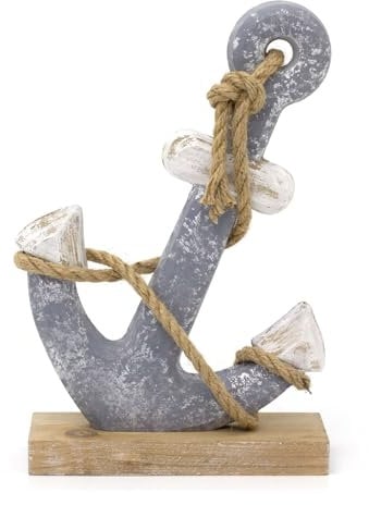 Carousel Home Nautical Wooden Anchor Ornament | Rustic Ship Boat Anchor on Stand | Shabby Chic Decoration Nautical Accessory - 26cm