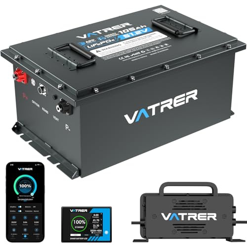 VATRER POWER 48V(51.2V) 105Ah LiFePO4 Batteria Litio per Carrello Golf con 200A BMS, Monitor Touch & App Bluetooth Ricaricabile LiFePO4 4000+ Cicli Max 10.24kW Potenza di Uscita Perfetta per Golf cart