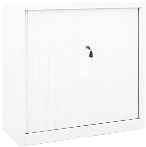 Cosisti Armoire de Bureau Porte coulissante Casier de Bureau Métallique Meuble de Rangement pour Atelier ou Garage Classeur Verouillable Armoire Porte coulissante Acier-Blanc-90x40x90cm-3