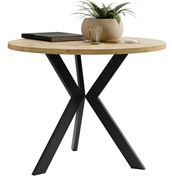 Mirjan24 Couchtisch rund Korku M6, Beistelltisch, Sofatisch, Coffee Table, Wohnzimmertisch mit Schwarz Beine aus Stahl, L:65 x B:65 x H:50 cm (Eiche Artisan/Schwarz)