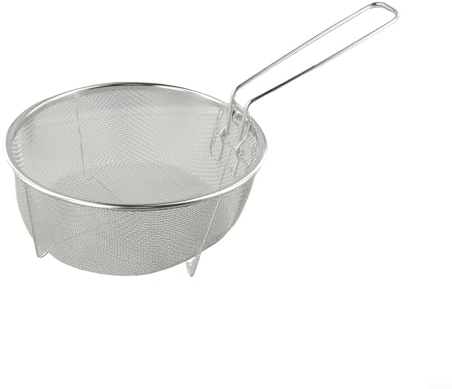 Panier à friteuse avec poignée amovible antidérapante, panier rond en acier inoxydable pour restaurant, cuisine, friture, service des aliments (20 x 20 cm, 1 pièce) (23 x 23 cm)