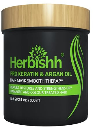 Herbishh Argan Hair Mask-Deep Conditioning & Hydration For Healthier Looking Hair for very Dry, Weak, Stressed Out Hair, No Sulphates, No Parabens (800gm)