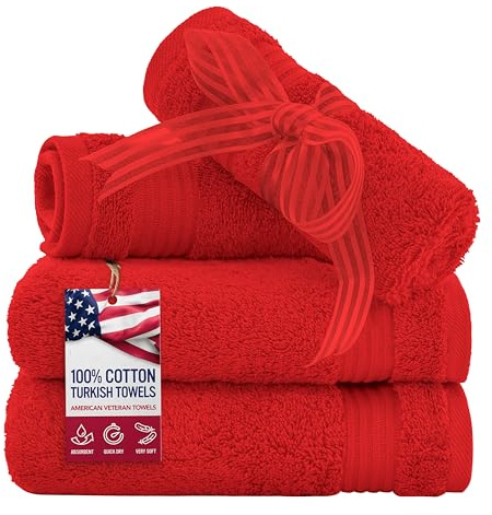 American Veteran Towel, 100% Cotton Turkish Washcloths for Bathroom Essentials 4 Pack, Soft Absorbent Wash Cloths Quick Drying Small Towels Washrags, Red