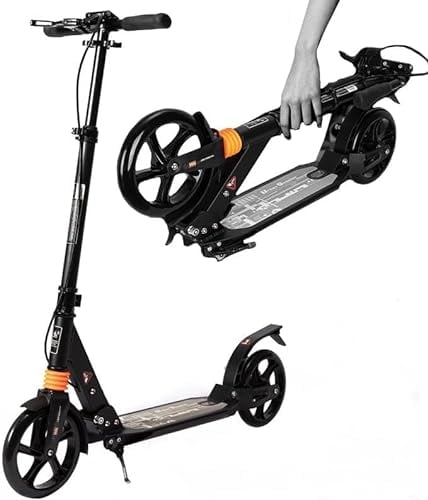 Habib Gruppe Cityroller Erwachsene, Nichtelektrischer Aluminium Tretroller Klappbar, 200mm Große Räder Scooter mit Doppel Federung, Höhenverstellbar Handbremse, 100kg Belastbar ab 14 Jahren - Schwarz