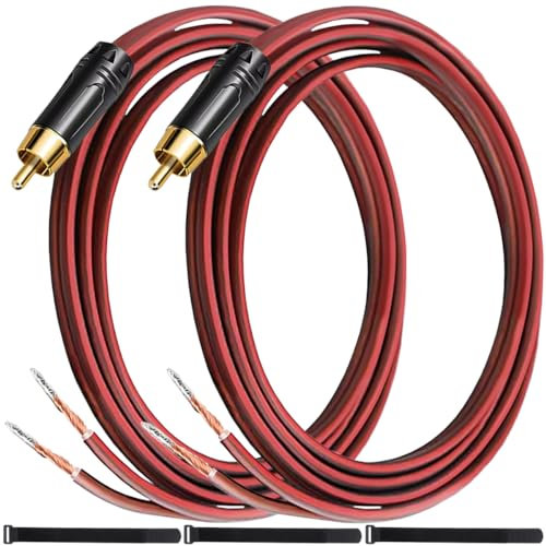 MKBKLLJY 2 cavi da RCA a filo nudo, 91 cm, 16 AWG, cavo rosso positivo, rivestimento in rame puro, spina placcata oro, resistente alla corrosione, con fascette per collegamento diretto di altoparlanti