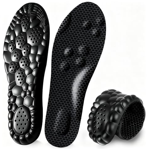 3D-Sportschuh-Einlegesohlen, Plantarfasziitis, stoßdämpfend, Fußgewölbe-Einlegesohlen für Sport, Laufen, Klettern, Deodorant, weich, atmungsaktiv (Graphen-Schwarz, Größe L (Herren 9–10/Damen 10–11)