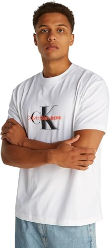 Calvin Klein Herren T-Shirt Kurzarm Monologo Shift Tee aus Baumwolle, Weiß (Bright White), S
