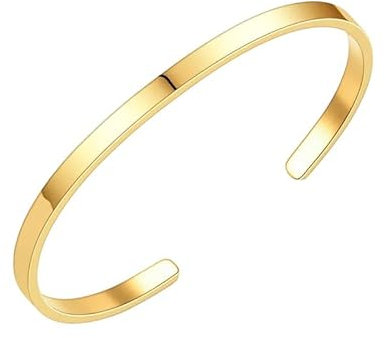 AJ LONDON Personalised Engraved Bracelet Cuff Bangle with Any Text/Name (GOLD Polished)