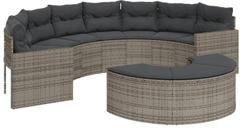 vidaXL Garten Sofa Garnitur 2-TLG., Gartenmöbel Set Halbrund, Sitzgruppe für Garten Terrasse, Lounge Gartensofa Hocker, Grau Poly Rattan