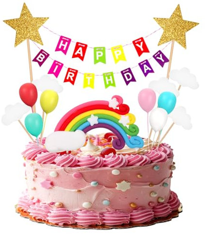 Happy Birthday Tortendeko Regenbogen Sterne Kuchen Deko Kinder Bunte Ballon Geburtstag Torten Deko für Mädchen Jungen Geburtstag Party Kuchen Dekoration Lieferungen