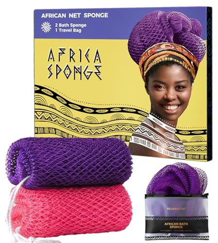 Authentic African Sponge - 2 Pieces Body Exfoliating Bath Sponge - Real Back Scrubber - Bath Accessories