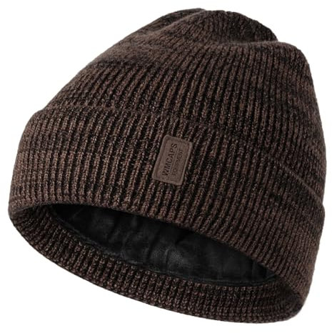 Wmcaps Beanie Mütze, Herren Winter Warme Unisex Wintermütze Strickmütze Dehnbare Weiche Wollmütze mit Bündchen und Dickem Warmem Futter Geschenke für Freundin männer Frauen, Braun/Schwarz