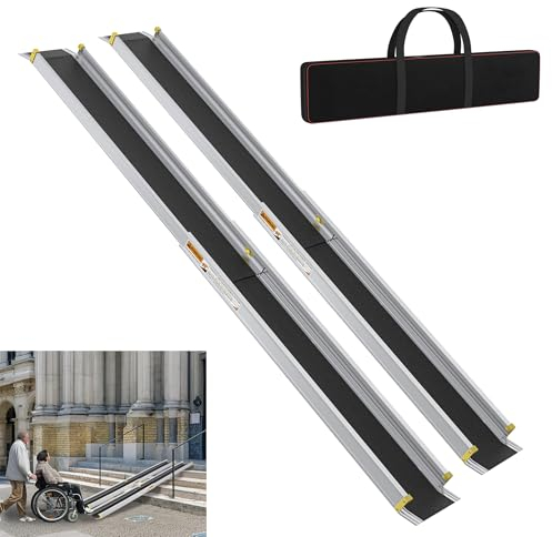 YRHome 2X Teleskop Rollstuhlrampe 107-183cm Verstellbare Teleskoprampe Anti-Rutsch und Tragbar Teleskop-Rampe bis 300 kg für Manuelle Rollstühle Aluminium Rampe für Treppen und Schwellen