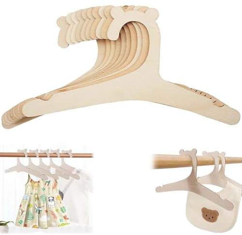 BAIFULAI 25 Stück Kinderkleiderbügel Holz, Baby Kleiderbügel Kinder, Rutschfest, Braun, Unvollendet, Kleinkind/Kind, Kleiderbügel