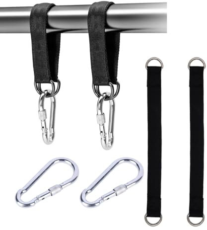 Xuigort 2 Stück Schwarz Hängematte Befestigung, Hängematten Befestigung Swing Hanging Kit Schaukel Befestigung Schaukel Aufhängung, mit 2 Karabinern und 2 D Ringen für Schaukel Hängesessel