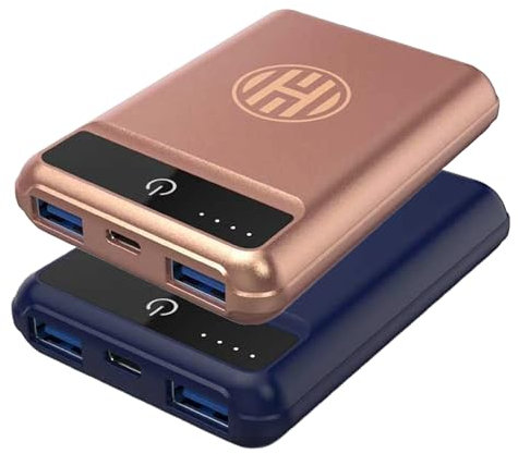 HALO 5k Power Bank - Chargeur de téléphone Portable - Jusqu'à 2 Fois la Charge - Paquet Double (Marineblau & Roségold)