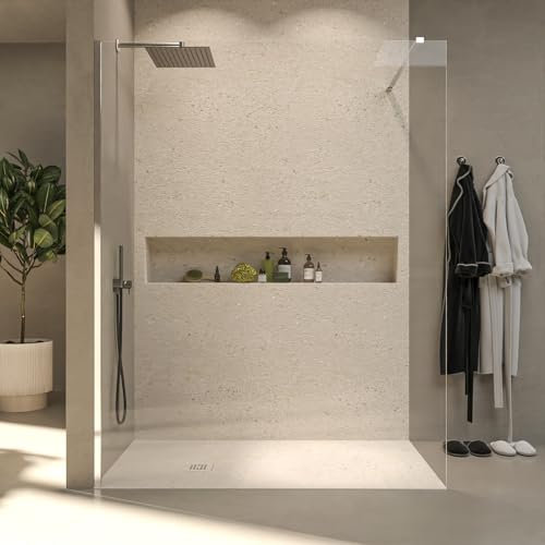 VAROBATH | Mampara de Ducha FRESH Panel Fijo 6mm - Vidrio Templado de Seguridad con Tratamiento Antical (Perfilería Cromo, 80 X 200 CM)