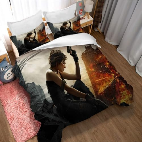 Ste-X Bettbezug Aus 100% Baumwolle, Doppelbett, Resident Evil-Bettwäscheset Für Kinder, Bedrucktes Bettbezugset, Weißes Und Blaues Ganzjahres-Bettwäscheset (Resident Evil 01,135x200cm)