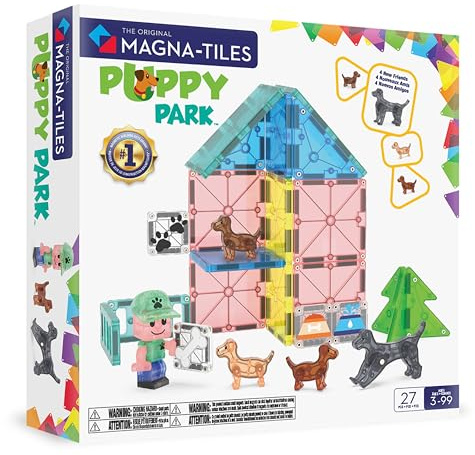 MAGNA-TILES Puppy Park 27-Piece Magnetic Construction Set, The Original Magnetic Building Brand