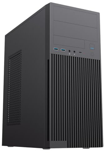 CiT Academy Mid-Tower Office Business PC Case With USB Type C, 80mm Black Rear Fan & 500W Power Supply Included