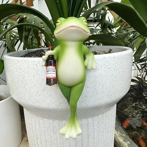 Constprog Adorable Resin Frog Flower Pot Hugger Figurine - Charming Garden and Plant Decor Ornament (A)