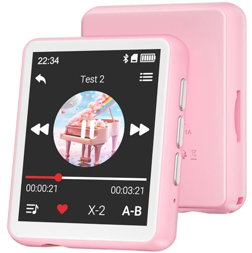 Lettore MP3 Bluetooth - 128GB Lettore Musicale, Altoparlante Integrato e radio FM, Mini Touchscreen da 1,8'' MP3 - Perfetto per Bambini e Sport (rosa)