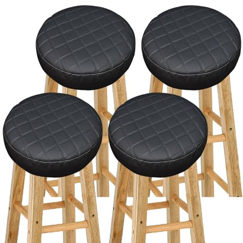 Wasserdicht Barhocker-Bezug Rund mit 5CM Schaumstoff Gepolstert Kissen, 4/2 Stück PU-Leder Hocker Hussen für Barhocker Stuhlhussen Sitzkissen Bürostuhl Hocker Abdeckung Sitzkissenbezug(#1,35*5(4PCS))