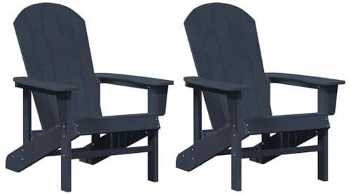 vidaXL Garten Lounge Möbel in Marineblau – Polyethylen Set mit 2 Adirondack Stühlen (74 x 82 x 90 cm). Modern, wetterfest und ideal für Terrasse oder Balkon. Mit bequemen, flachen Armlehnen.