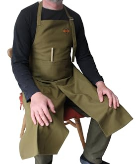 Durston pottery tools olive green adjustable neck strap unisex cotton canvas with pocket split leg apron