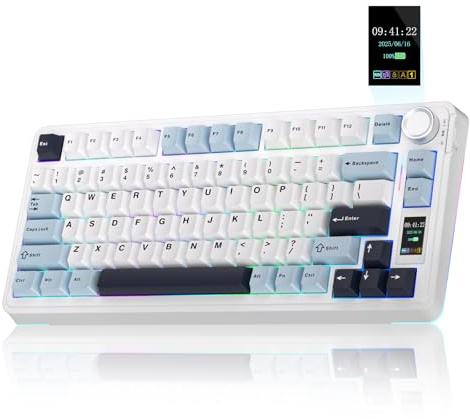 AULA S75 Pro Gaming Tastatur 75 Prozent,BT5.0/2.4G/USB-C Kabellose Mechanische Tastatur mit Display & Knopf,Fünfschichtige Polsterung Struktur,QWERTY,RGB,Hot Swap,Creamy Sound (Blau Weiß)