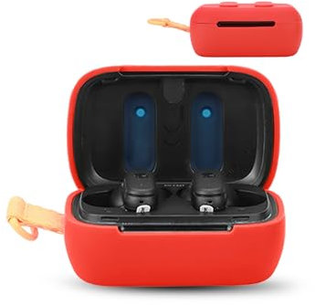 for Skullcandy DIME 3 Wireless Earbuds,daunke Soft Silicone Protective Cover,Case with Round buckle,Full Protection,Red