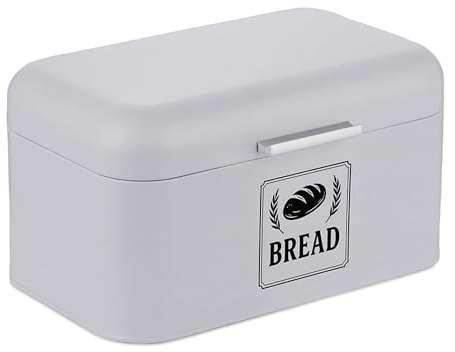 Relaxdays Cassetta Portapane con Coperchio, HLP: 16,5x30x19 cm, Contenitore Porta Pane, Salvafreschezza, Metallo, Grigio