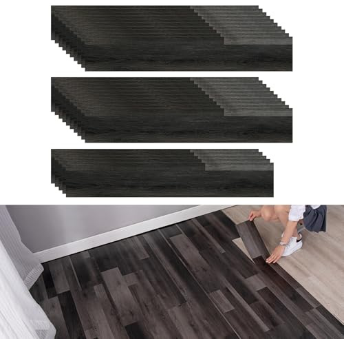 PVC Bodenbelag Vinylboden Selbstklebend,CEIEVER Selbstklebende Bodenfliesen 1.5m² Pvc Boden 25 Stück 40X15CM bodenfliesen selbstklebend bad für Wohnzimmer Küche