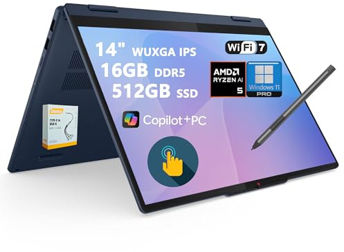 Lenovo IdeaPad Flex 5 2-in-1 Laptop | 14 WUXGA IPS Touch | AMD Ryzen AI 5 340 (Up to 50 Tops) | 16GB DDR5 512GB SSD | Copilot+ PC for Creator Designer Business Professional Win11 Pro w/DLCA Accessory