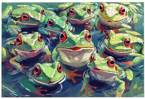 Puzzle 1000 Teile für Erwachsene und Kinder, 75 x 50 cm Tier Puzzle 1000 Teile Erwachsene, Klassische Holzpuzzle Frosch für Zimmer Deko Wohnzimmer, Geschenke für Frauen, Geschenke für Männer, -8710