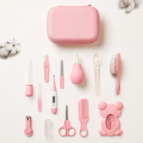 ALLY KIDS Kit Naissance Bébé 13 Pièces – Trousse de Soin & Toilette Nouveau-né Complète – Thermomètre, Coupe-Ongles, Mouche-Bébé, Brosse Cheveux – Indispensable Maternité & Cadeau Naissance