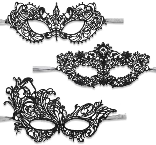 Lusofie 3 Stück Maskenball Maske Venezianische Maske Damen Schwarz | Venezianische Maske für Karneval Maskerade Party Kostüm Abendkleid