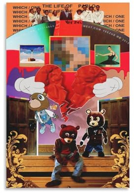 FVLYRWMQX Kanye Poster West Music Singer Rapper Vintage Collage Für Zimmer, Ästhetische Leinwand-Wandkunst, Schlafzimmer-Dekor Poster 12x18inch(30x45cm)