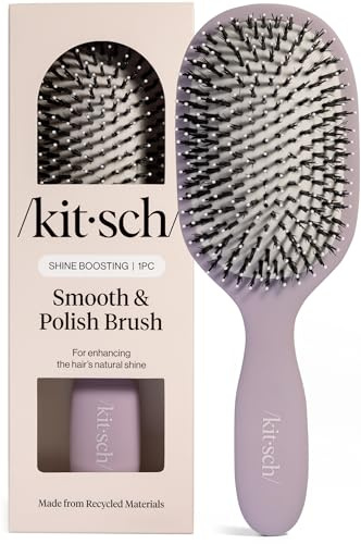 Kitsch Smooth & Polish Brush – Dual Bristle Detangler Brush, Shine & Frizz Control – Vegan Boar & Nylon Hair Brush w/Cushioned Pad for Scalp Massage – Hair Care Tool for All Hair Types - Soft Violet