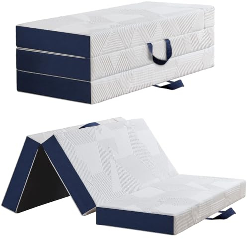 Hiimgo Klappmatratze 140 x 200 x 15 cm, 4-teilig extra dick | Extra dick, Waschbarer hautfreundlicher Bezug, Atmungsaktiver Schaumstoff, Für Gästebett, Reisen, Camping