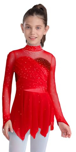 Aislor Eiskunstlauf Kleid Mädchen Langarm Ballettkleid Kinder Tanzkleid Kürkleider Eiskunstlauf Gymnastikanzug Wettbewerb