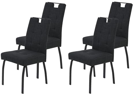 Hela Tische, 4er Set 4-Fuß-Stuhl Esszimmerstuhl Linz, Bezug Webstoff Anthrazit, ergonomische Lehne mit Griffleiste, FEDERKORB Sitz, 140kg belastbar, Flachrohrgestell