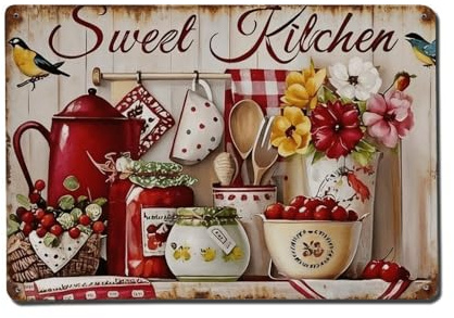Sweet Kitchen - Cartel de metal de estaño retro para decoración de cocina, decoración de pared vintage para el hogar, bar, cafetería, póster de metal de 8 x 12 pulgadas