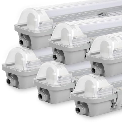 Jaxguom 6er Set 120cm LED Feuchtraumleuchte, IP65 Wannenleuchte Gehäuse inkl. 18W T8 Röhren (1800lm), 4000K Neutralweiß, Deckenlampe für Garage & Werkstatt
