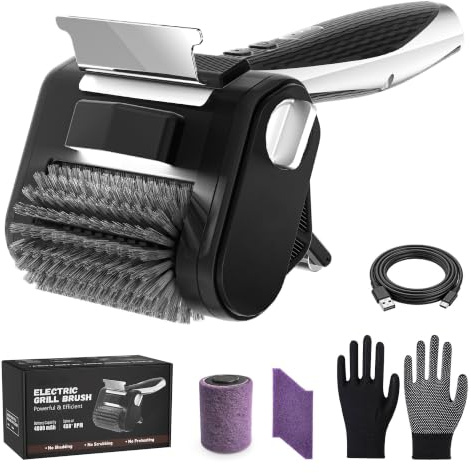 Electric Grill Brush with LED Light, Efficient Grill Cleaning Brush with 350 RPM Stainless Power Roller, Grill Brush Bristle Free Blasts Away Burnt-On Food for Gas/Charbroil Grates (Black)