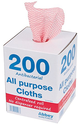 Abbey 200 All Purpose Cleaning Cloths in Portable Box Dispenser – Semi Disposable Cleaning Cloths to Clean Surfaces, Bathroom, Windows, Dishes – Kitchen Cloths 37x22cm – J Cloths Red